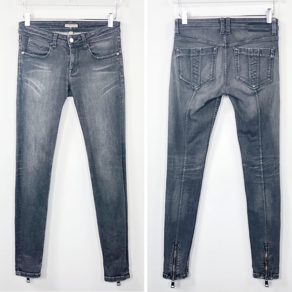 Burberry 25 Grey Bexton Skinny Jeans Ankle Zippers - Picture 2 of 8